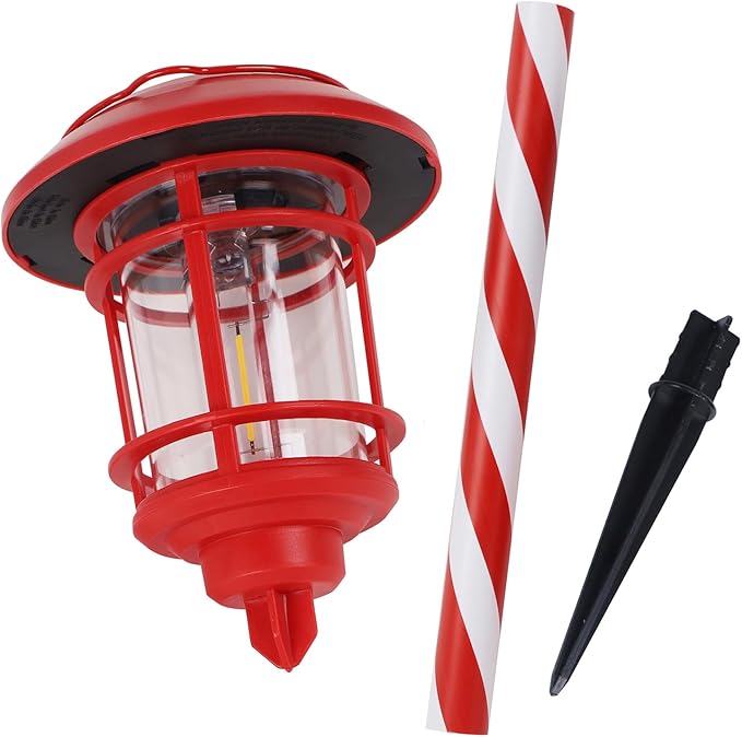 Dynaming 6 Pack Dual Use Solar Christmas Path Lights Outdoor, Hanging Lantern Solar Garden Light with Edison Bulb, Xmas Pathway Markers, Auto On/Off Candy Cane Lights for Patio Yard Walkway Driveway