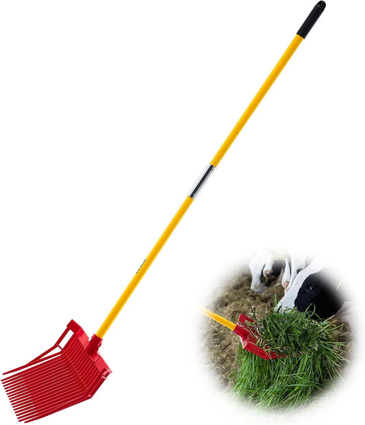 VEVOR Manure Fork, 18 Angled Tines, Horse Manure Rake with Long Fiberglass Handle, 61 in Durable Plastic Pitchfork Muck Rake Tool for Gardening Horse Stall Stable Grass Hay Cleaning Farm Work