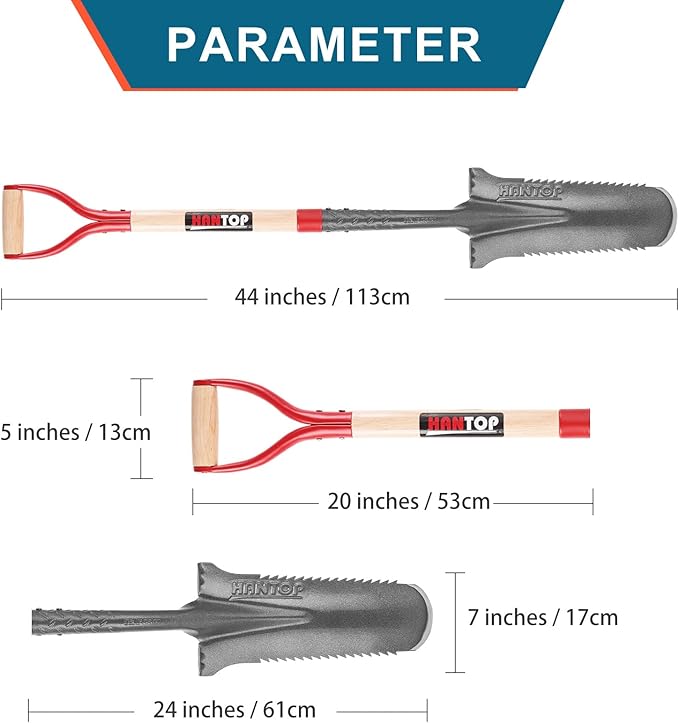 Digging Spade Shovel Drain Spade Square Point Shovel Transplanting Spade Trenching Shovel, 44 inches