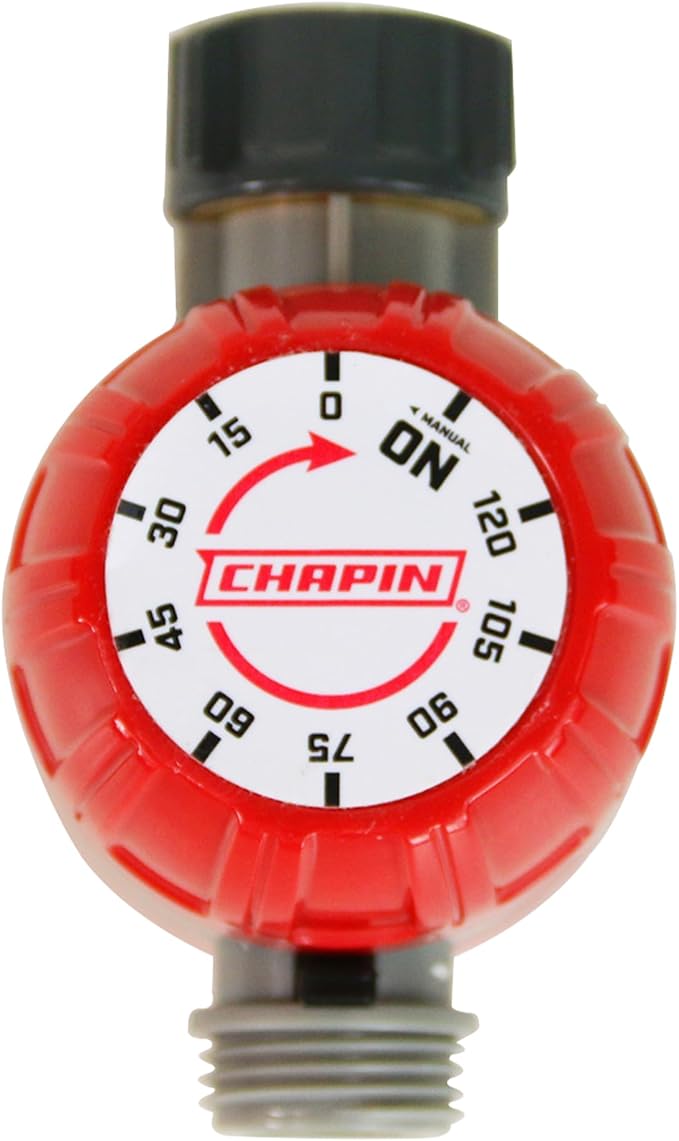 Chapin 41004: Mechanical Water Timer, Up to 120 Minutes of Watering, for Lawn and Gardens, Fits Standard Garden Hoses, Red/Gray
