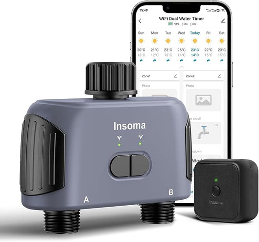 WiFi Water Timer, 2 Zones Sprinkler Timer for Garden Hose, Hose Timer with Wi-Fi Hub, APP Remote Control, Voice Control with Alexa, Rain Delay and Manual Mode for Yard Lawn Watering