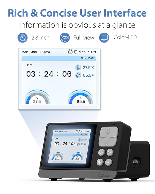 J&A Automatic Watering System for Potted Plants Drip Irrigation Kit Self-Watering System with Timer, Thermometer, Hygrometer for Indoor Plants, Grow Tent (Black)