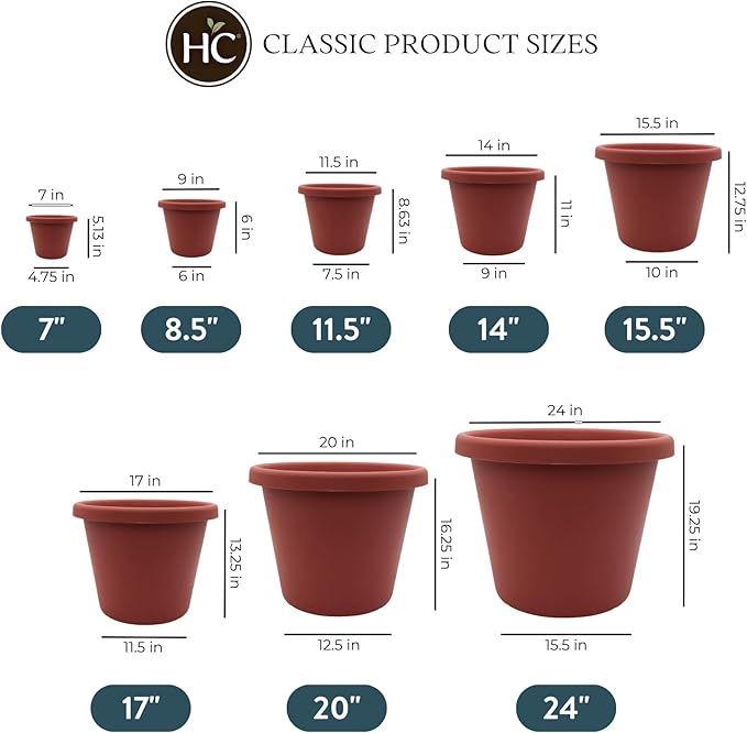 The HC Companies 24 inch Round Classic Planter - Large Plastic Plant Pot for Indoor Outdoor Plants Flowers Herbs, Clay Color (2 Pack)