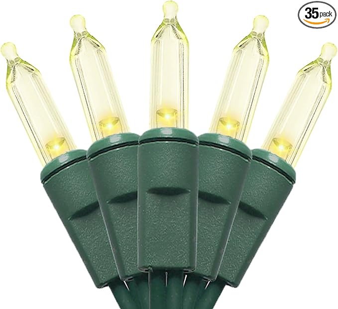 MULTI-SPARKING White LED Christmas Lights - 35 Count Warm White Christmas String Lights for Small Tree, Crafts, Holiday, Indoor/Outdoor Decorations, 11 Feet Green Wire, UL Certified, Connectable