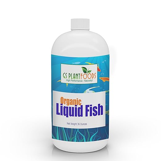 GS Plant Foods Organic Liquid Fish 36 oz Hydrolyzed Fish Fertilizer for Plants- Liquid Fertilizer for Vegetables, Trees, Lawns, Shrubs, Flowers, Seeds & Plants - 1 Quart