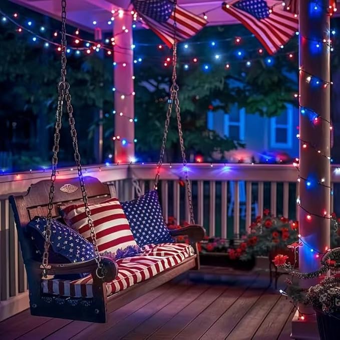 JMEXSUSS 500 LED Red White and Blue Lights 4th of July Decorations, 173ft 8 Modes 4th of July Lights Outdoor, Waterproof Patriotic String Lights Plug in for Memorial Day Independence Day Holiday Decor