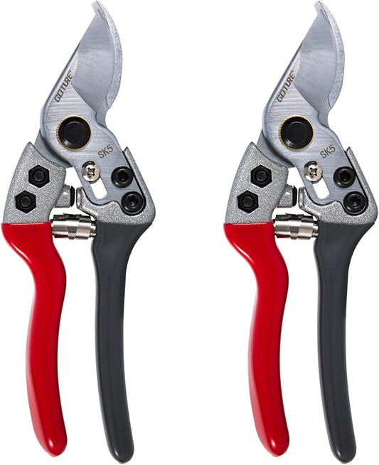 Goture Garden Shears 2Pcs, Pruning Shears for Gardening, SK5 Garden Shears Pruning, Black and Red Garden Scissors Tools