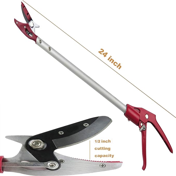 2 Feet Cut and Hold Tree Pruner, Rotation Pole Tree Trimming, Short Reach Fruit Picker, Branches Bypass Lopper