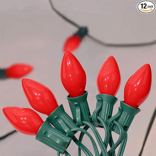 C7 Red Christmas Lights, 25Ft C7 Outdoor Christmas String Lights With 27 Red Ceramic Bulbs(2 Spare), Vintage Christmas Lights for Outdoor Roofline Patio Holiday Party Christmas Tree Valentine Decor