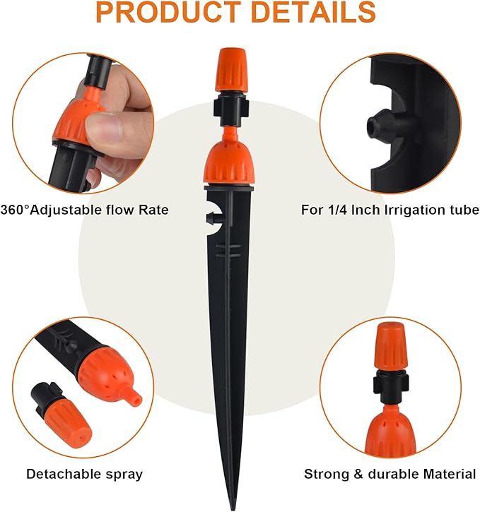 30PCS Drip Irrigation Emitters with Atomizing Nozzle - 2 in 1 Drip Emitters for 1/4 Drip Irrigation Tubing Adjustable 360 Degree Water Flow Drippers Plant Watering Devices for Drip Irrigation System
