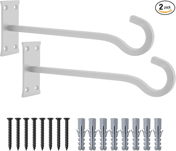 10inch Heavy Duty Plant Hangers Outdoor or Indoor Bird Feeder Hanger Shepherd Hooks 2pcs White Metal Wall Hook for Hanging Plant Bracket, Lantern, Flower Basket, Wind Chimes