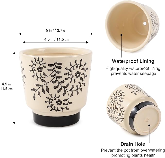 Indoor Ceramic Plant Pots with Drainage Holes 5 Inch Cute Succulent Flower Pots Small Orchid Planter Pots for Indoor Plants Garden Pots, Flower