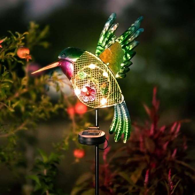 dreamysoul Outdoor Solar Garden Lights, Metal Hummingbird Garden Stake Lights for Outdoor Garden Patio Yard Pathway