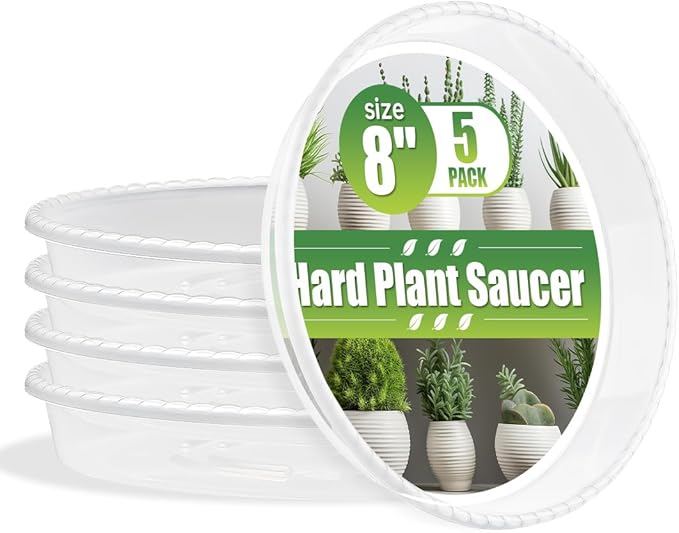5 Pack Plant Saucer for Indoor Plants, 8 Inch Clear Plant Trays for Pots, Durable Plastic Flower Plant Pot Saucer, Heavy Duty Sturdy Plant Saucer Drip Trays for Pots
