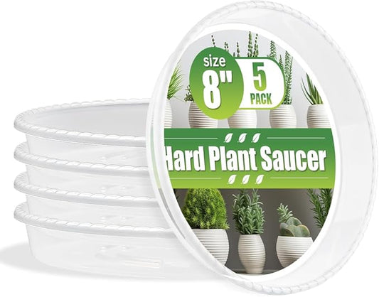 5 Pack Plant Saucer for Indoor Plants, 8 Inch Clear Plant Trays for Pots, Durable Plastic Flower Plant Pot Saucer, Heavy Duty Sturdy Plant Saucer Drip Trays for Pots