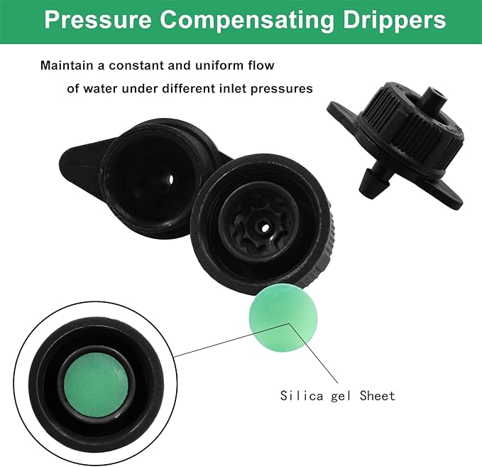 30 Pcs Drip Irrigation Emitters, 1 GPH Pressure Compensating Irrigation Drippers for Garden Lawn Watering Irrigation System, Black