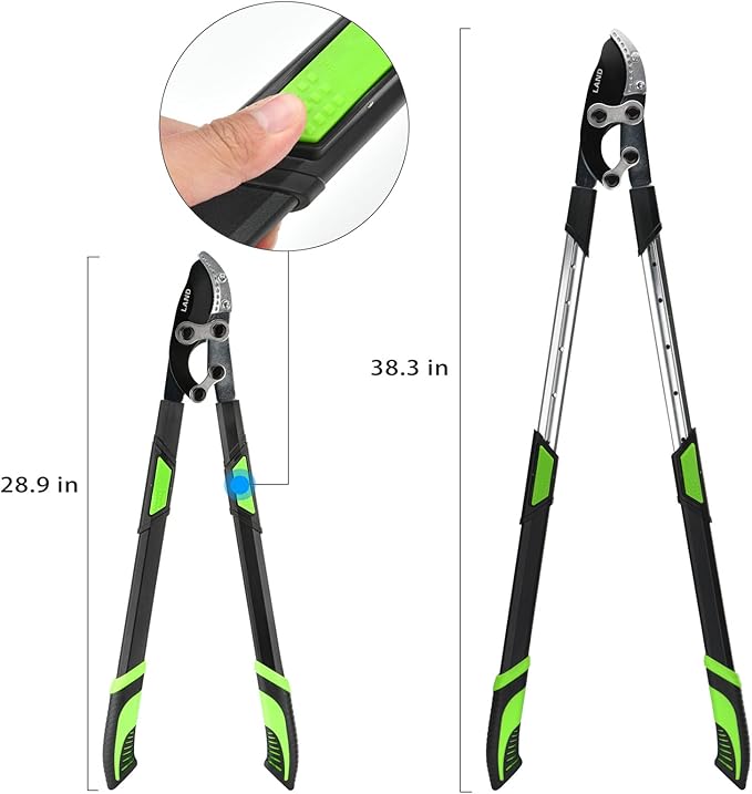 LAND Extendable Anvil Loppers Tree Trimmer with Compound Action, 29-34 Inch Telescopic, Long Handled Heavy Duty Branch Cutter, Chops Thick Branches with Ease.