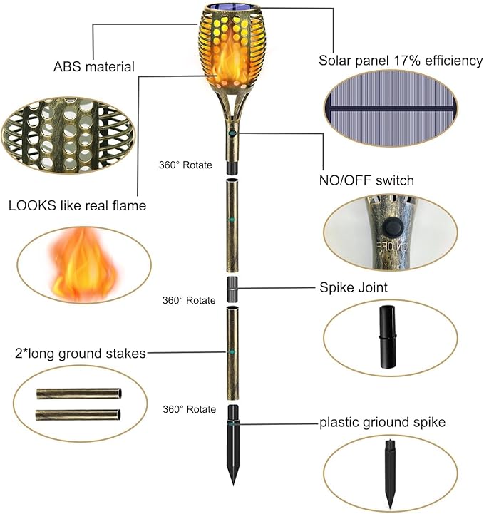 Solar Torch Light 4 Pcs Solar Lights Outdoor 96 LED Upgraded Waterproof Landscape Garden Pathway Light with Vivid Dancing Flickering Flames Auto On/Off Dusk to Dawn for Garden Pathway Yard Decoration