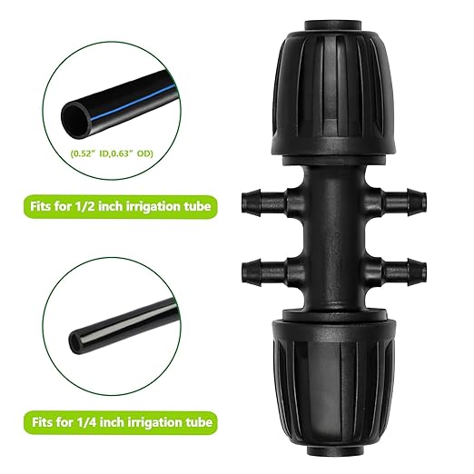 13 Pcs Drip Irrigation Fittings for 1/2 Inch Tubing (1/2" ID x 0.65" OD) to 1/4 Inch Irrigation Tubing, Locked Barbed 1/2" to 1/4" Reducing Tee Connector Drip Line Parts