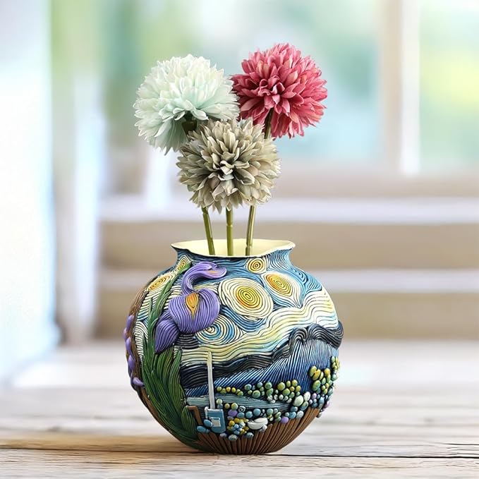 TOZLU Picasso Brutalist Abstract Beauty Face Flower Pot Ornaments Abstract Face Flower Pots Abstract Head Planter Pots Container Colorful Face Art Abstract Resin Flower Pot (Starry Night Flower Pot)