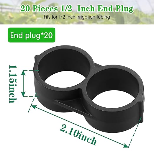 Drip Irrigation End Plug：20 Pack Drip Irrigation End Closure Parts Fits for 1/2 Inch Drip Irrigation Tubing 17mm 0.600" ID Goof Plug Connectors for Patio Lawn Garden