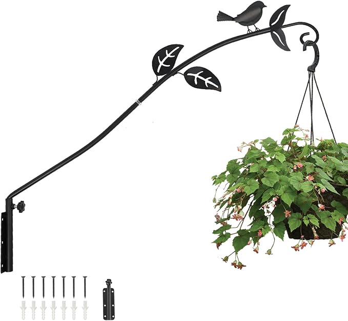 MorTime Extended Reach Wall Mounted Deck Hook, 26.5 Inches Multidirectional Heavy Duty Metal Bird Wall Bracket Wall Mounted Pole for Outdoor Lanterns Wind Chimes Bird Feeders