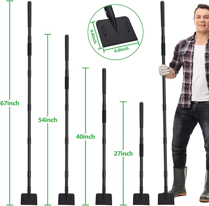 Multifunctional Garden Cleaning Shovel, Heavy Duty Steel Flat Shovel with 67" Adjustable Handle, Gardening Scraper Shovel, Outdoor Spade Tool for Weeding, Lawn Edging, Digging, Ice Removal