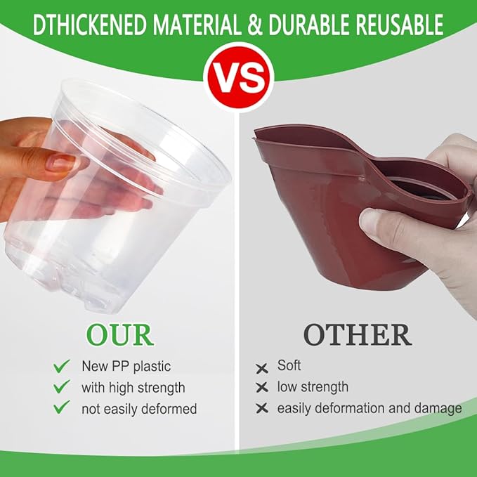 4 Inch Clear Nursery Pots for Plants, Plastic Plant Pot with Drainage Holes, Sturdy Thickened Seed Starter Pots, Small Transparent Seedling Pots with 30 Pcs Plant Labels and Soil Screens, (30 Pack)