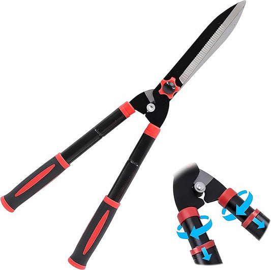 Hedge Shear 15’’-24’’ Extendable Manual Trimmer - Durable Garden Shears for Bushes & Shrubs - Heavy-Duty Gardening Tool for Precise Trimming, Yard Tools for Gardening, Red/Black