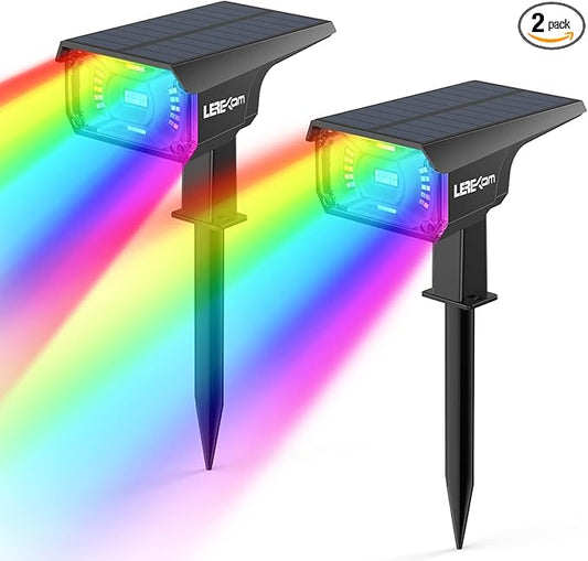 Solar Spotlights Outdoor,40 LEDs Color Changing RGB Landscape Path Lights,USB & Powered Multicoloured Spotlights,14 Colors Auto Cycling for Yard,Garden,2 Pack