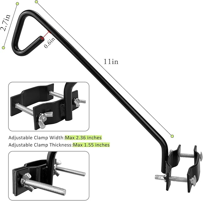 2 Packs 11 inches Fence Deck Hook Rail Hook Hanging Hook Mounting Kit Heavy Duty Bird Feeder Hook Decorative Hook Hanger for Bird Feeders Planters Suet Baskets Lanterns on Balcony Porch Railing Fence