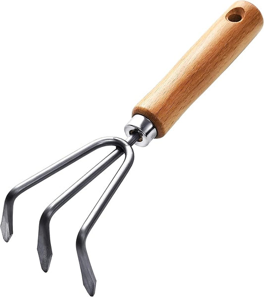 Garden Helper Hand Cultivator Garden Tool 3 Claw for Planting, Garden Hand Rake Japanese Stainless Steel, Wooden Handle, Made in Japan