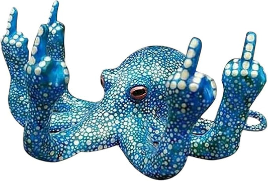 Middle Finger Octopus，Middle Finger Statue，Weird Decor Suitable for Indoor and Outdoor Garden Home Various Fish Tank Decoration (Blue)
