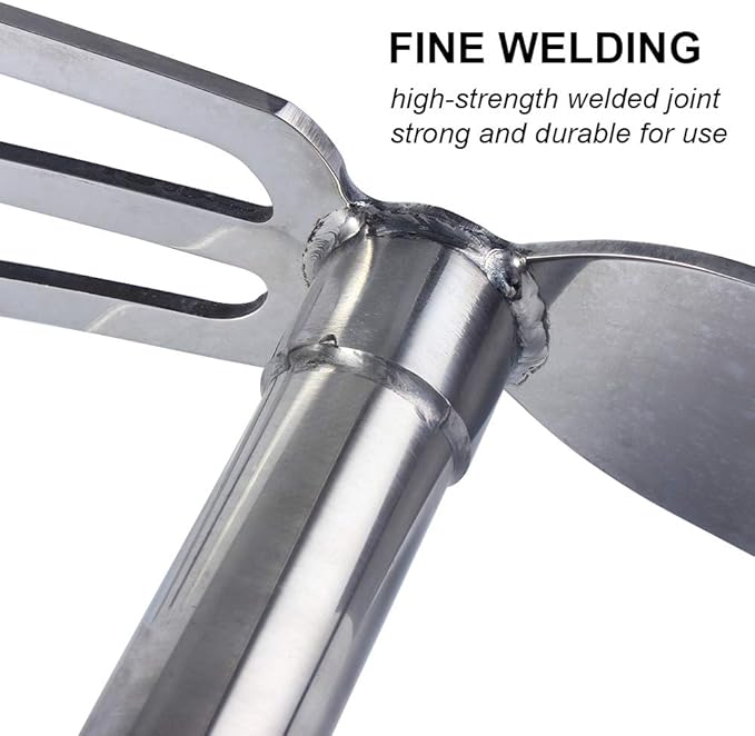 LUBAN Stainless Steel Garden Hoe Rake Hand Tool, 15" Metal Hand Hoe & 3 Prong Cultivator Dual Headed Gardening Tool for Weeding, Digging, Seeding Multipurpose