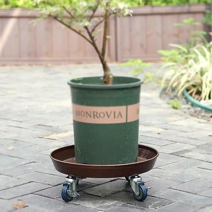 ARTLINE 12" Round Plant Stand with Lockable Wheels, 200lbs Heavy Duty for Indoor Outdoor, Large Rolling Dolly Planter Caddy on Casters to Carry Potted Flower Pot, Round Metal Tray NO Holes, 2 Pack