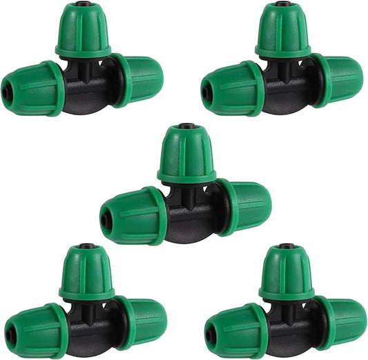 1/4 inch Drip Irrigation Fittings, Lock Barbed Tee for ¼ in. Tubing; Tubing Outside Diameter (OD) is 0.250 in., Internal Diameter (ID) is 0.170. in.(25Pcs/Pack) (Green-3Way)
