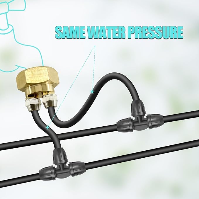 2 Pcs Drip Irrigation Hose Connector, 3/4" to Dual 1/4" Hose Adapter, Convert 3/4" Female Hose Thread Bib to 1/4" Tubing, US Standard Faucet Adapter, Hard Brass Made