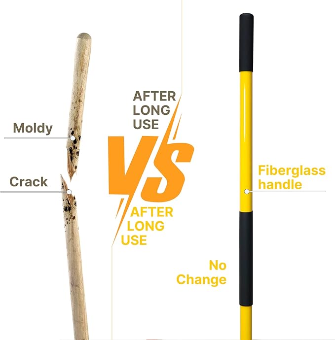 Shovel for Digging, 56 Inches Heavy Duty Shovel for Gardening, Round Shovel for Digging with Fiberglass Handle (Yellow)