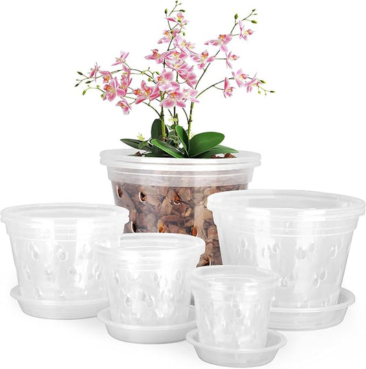 Orchid Pot,3 4 5 6 7 Inch 10 Pack Orchid Pots with Holes and Saucers,Clear Orchid Pots for Repotting,Slotted Orchids Planter