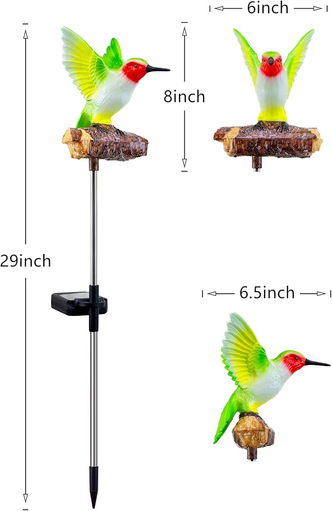 Birdsong Hummingbird Garden Decor Statues Stake Figurine Solar Lights for Outside Lawn Yard Porch Patio Flowerbed Christmas Decorations Outdoor for Moms Birthday (Green Hummingbird)