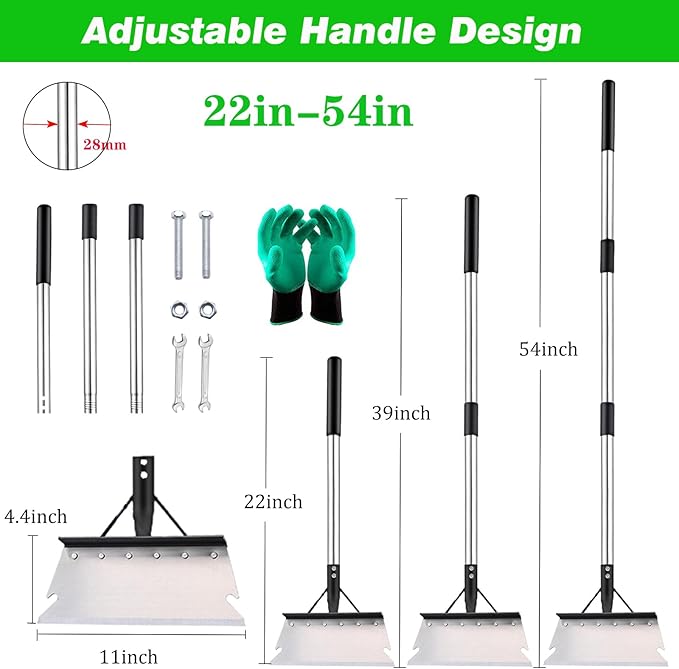 DOUBFIVSY Garden Cleaning Shovel, 54 Inch Multifunctional Flat Shovel Adjustable Long Handle Heavy Duty Garden Shovel Weed Scraper for Lawn Edging, Scraping, Weed and Ice Removal