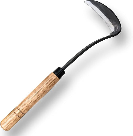 SHANFEEK Grass Sickle Japanese Weeding Hoe Garden Hand Tool Weeding Tools for Garden High-Strength Steel with Solid Wood Handle (Grey)