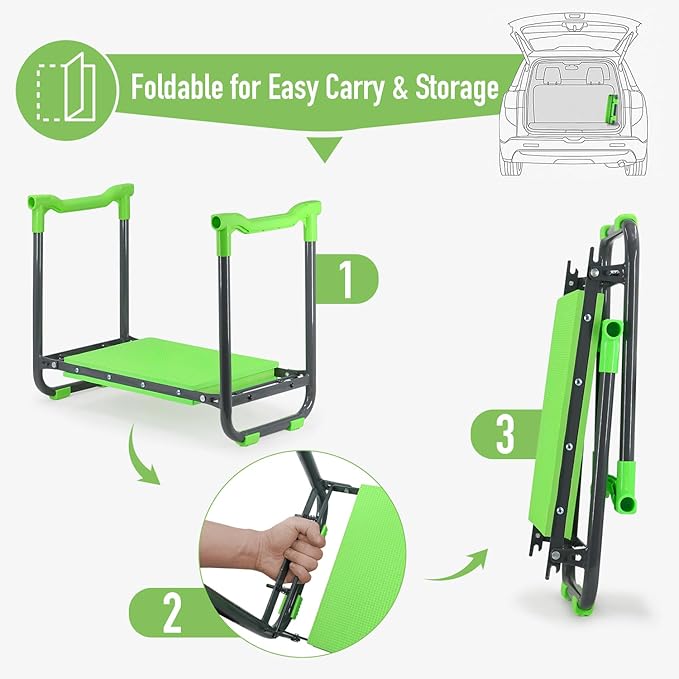 Garden Kneeler and Seat Heavy Duty with 10.2” Wider Soft Pad, Kneeler and Stool for Gardening with Extra Hand Pruner, Sturdy Garden Kneeling Bench Help Stand, Gift for Women Senior, Green