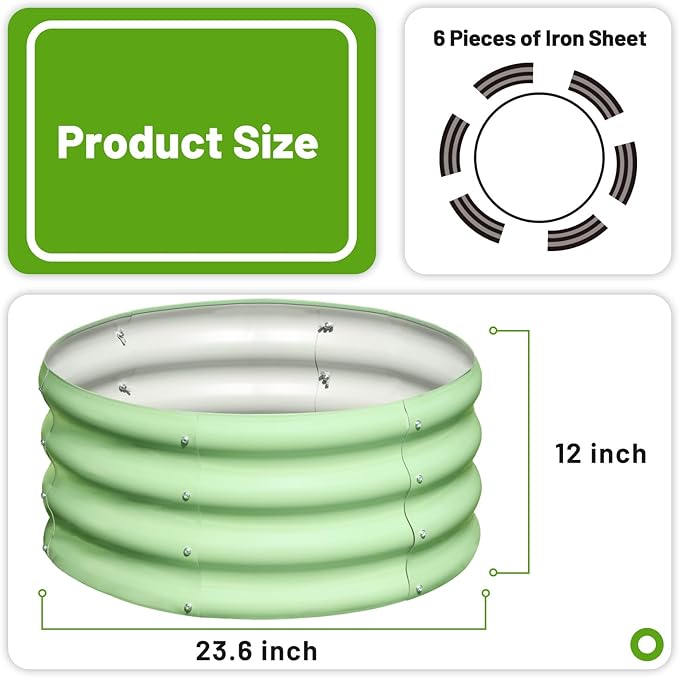 SnugNiture 2x2x1ft Round Galvanized Raised Garden Bed Kit Outdoor, Metal Planter Box for Planting Plants Vegetables, Green