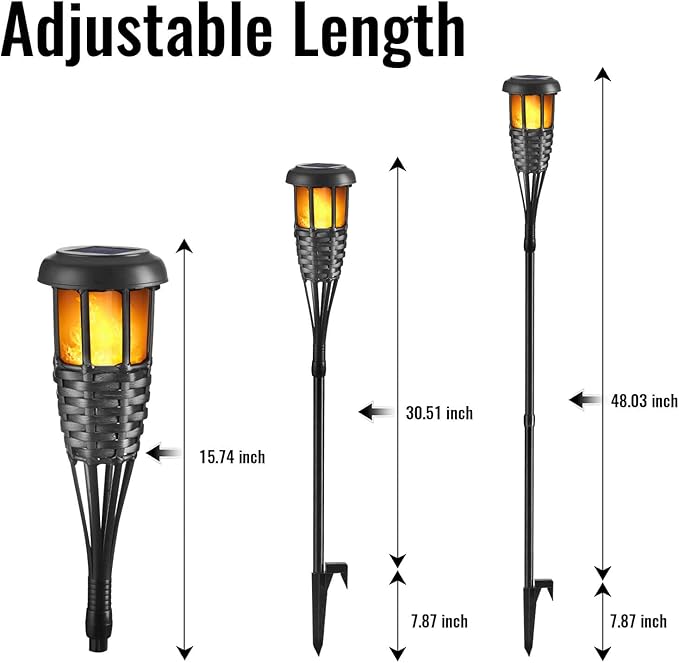 Solar Torch Light with Flickering Flame, 4 Pack Waterproof Bamboo Torches Hand-Woven Rattan Solar Tiki Torches for Outside Patio Yard Garden Lawn (Black-4 Pack)