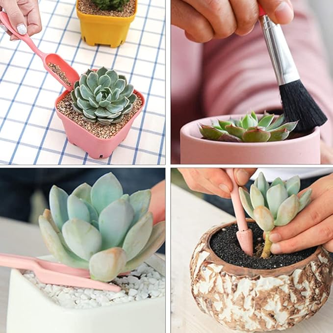 CFH-Allez 21 Pieces Succulent Plants Tools,Gardening Succulent Transplanting Hand Tool +Succulent Garden Pad Miniature Planting Collapsible Waterproof Planter Gardening Mat+Garden Bucket Bag (Pink)