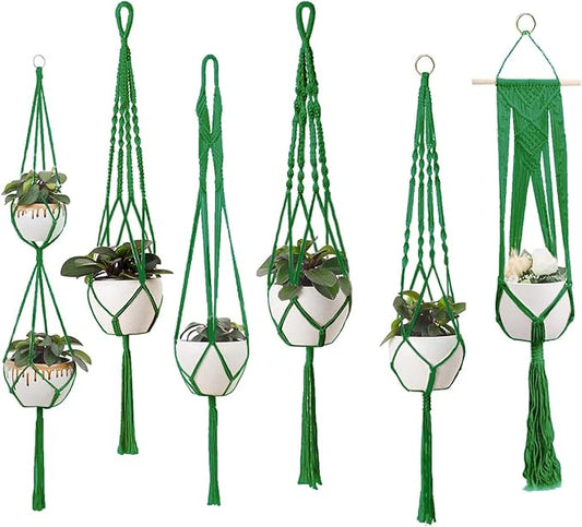 Macrame Plant Hangers Indoor Macrame Hanging Planters for Indoor Plants - 6 Pack Hanging Plant Holders Indoor Hanging, Macromay Plant Hangers for Indoor Plant Hanger, Boho & Home Decor (Green)