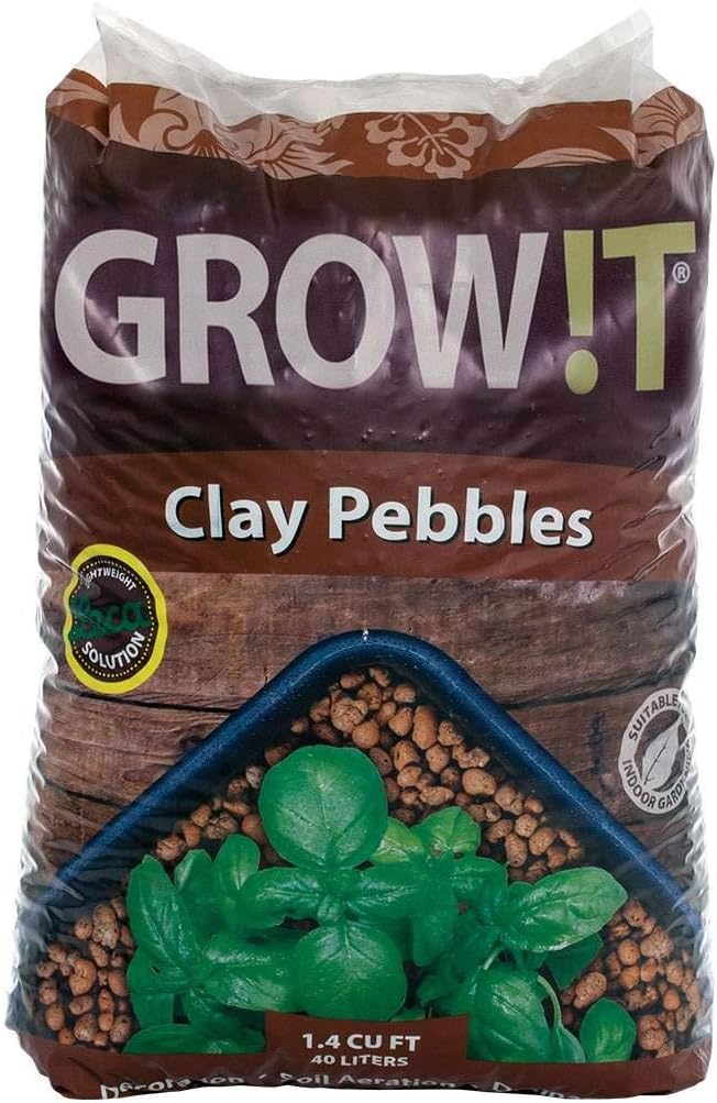 GROW!T GMC40l - 4mm-16mm Clay Pebbles, Brown, (40 Liter Bag) - Made from 100% Natural Clay, Can be used for Drainage, Decoration, Aquaponics, Hydroponics and Other Gardening Essentials