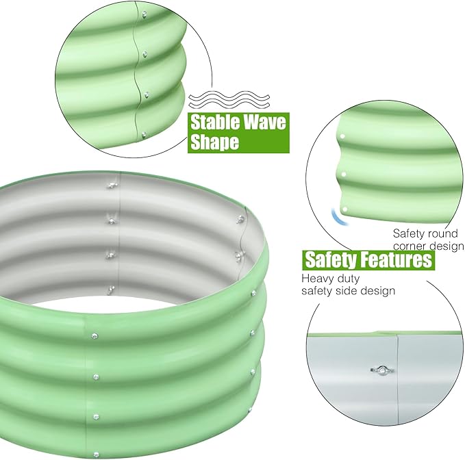 SnugNiture 2x2x1ft Round Galvanized Raised Garden Bed Kit Outdoor, Metal Planter Box for Planting Plants Vegetables, Green