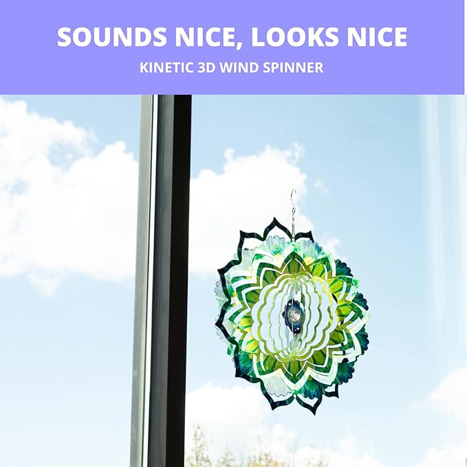 VP Home Emerald Mandala Kinetic Wind Spinner for Yard and Garden Wind Spinner Outdoor Metal Large Hanging Mandala Decor 3D Garden Art Wind Sculpture Spinners Kinetic Art Yard Decor Lawn Ornament